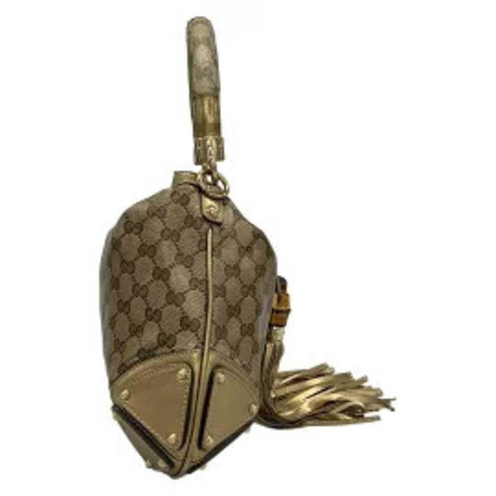 Gucci Indy Handbag beige dark brown gold leather